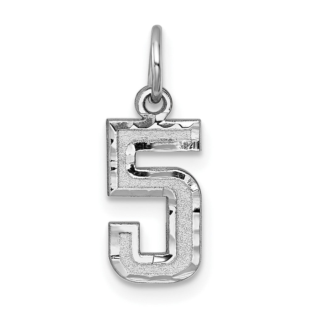14k White Gold, Varsity Collection, Small D/C Pendant, Number 5, Item P10409-5 by The Black Bow Jewelry Co.