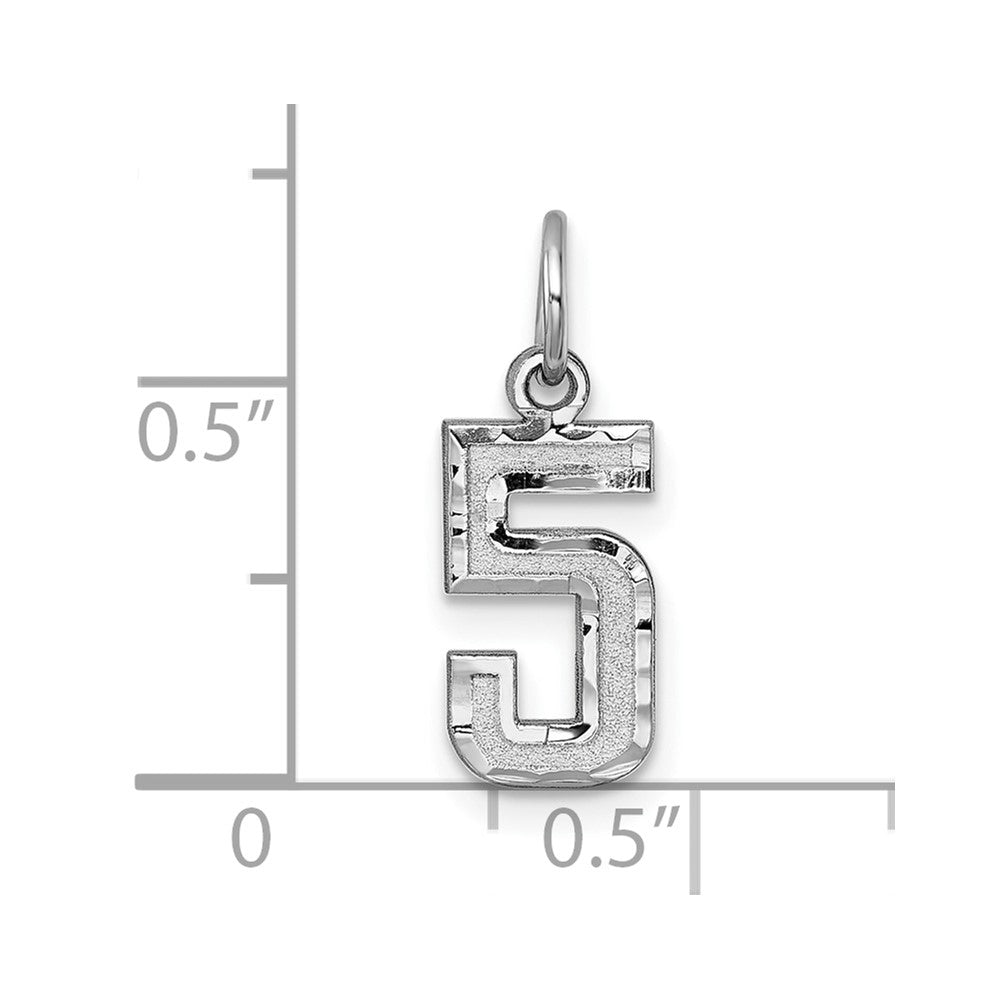Alternate view of the 14k White Gold, Varsity Collection, Small D/C Pendant, Number 5 by The Black Bow Jewelry Co.