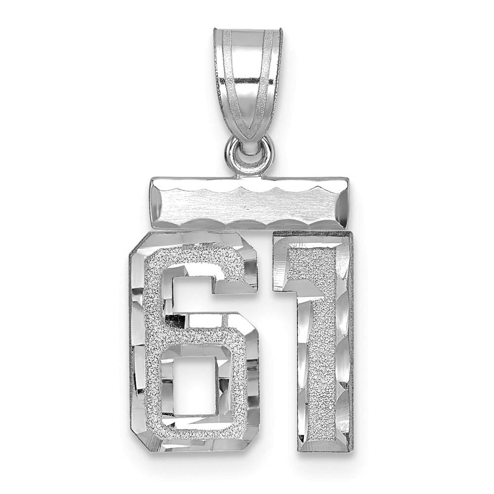 14k White Gold, Varsity Collection, Small D/C Pendant, Number 61, Item P10409-61 by The Black Bow Jewelry Co.