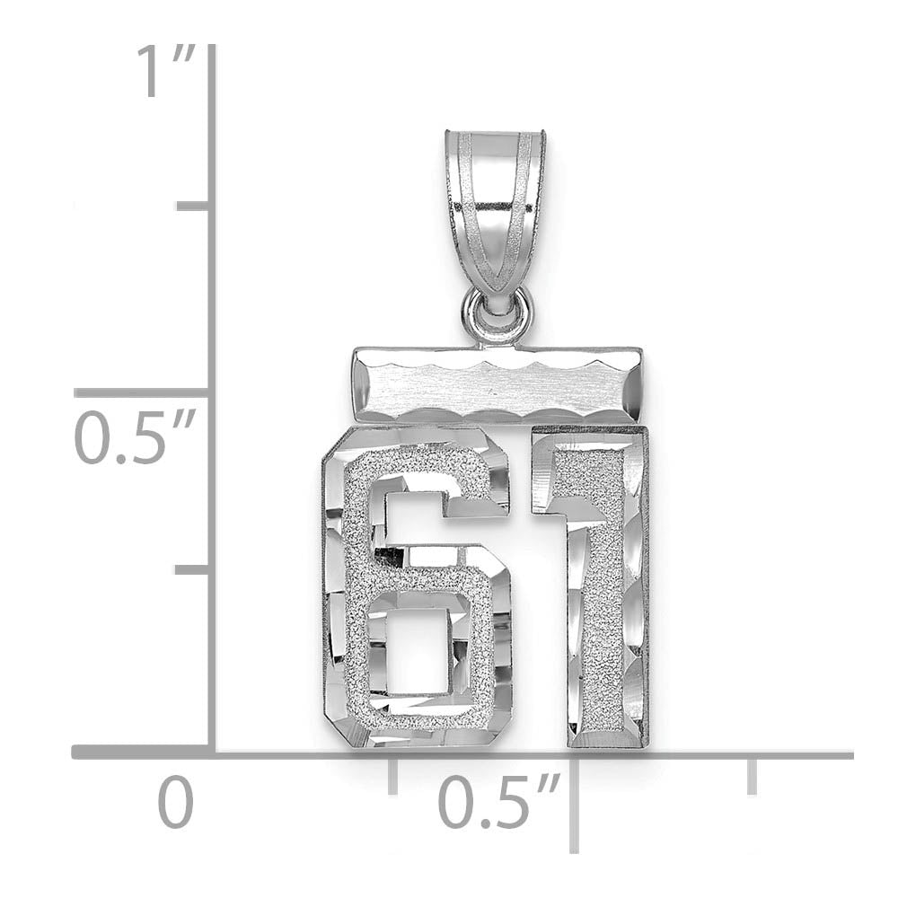 Alternate view of the 14k White Gold, Varsity Collection, Small D/C Pendant, Number 61 by The Black Bow Jewelry Co.