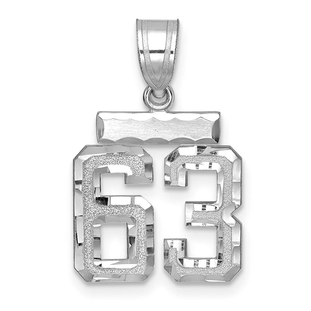 14k White Gold, Varsity Collection, Small D/C Pendant, Number 63, Item P10409-63 by The Black Bow Jewelry Co.