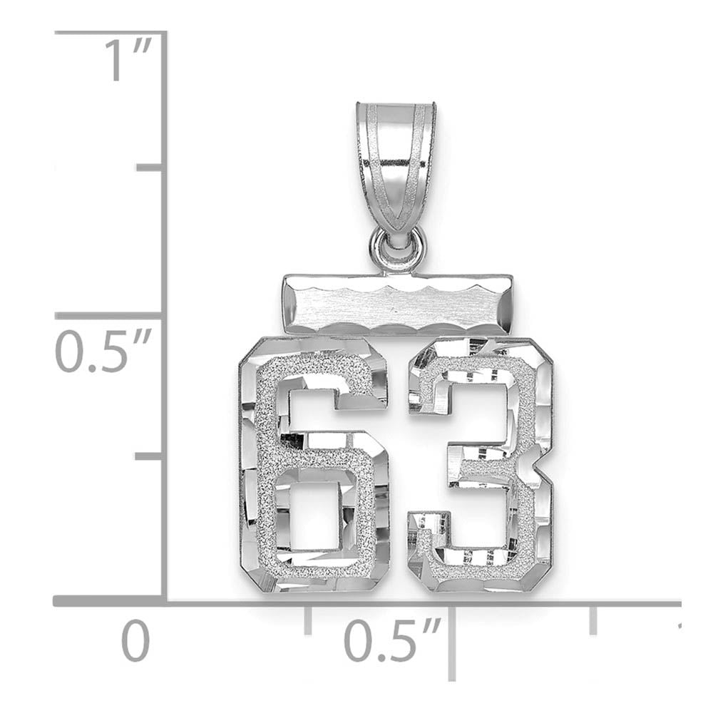 Alternate view of the 14k White Gold, Varsity Collection, Small D/C Pendant, Number 63 by The Black Bow Jewelry Co.