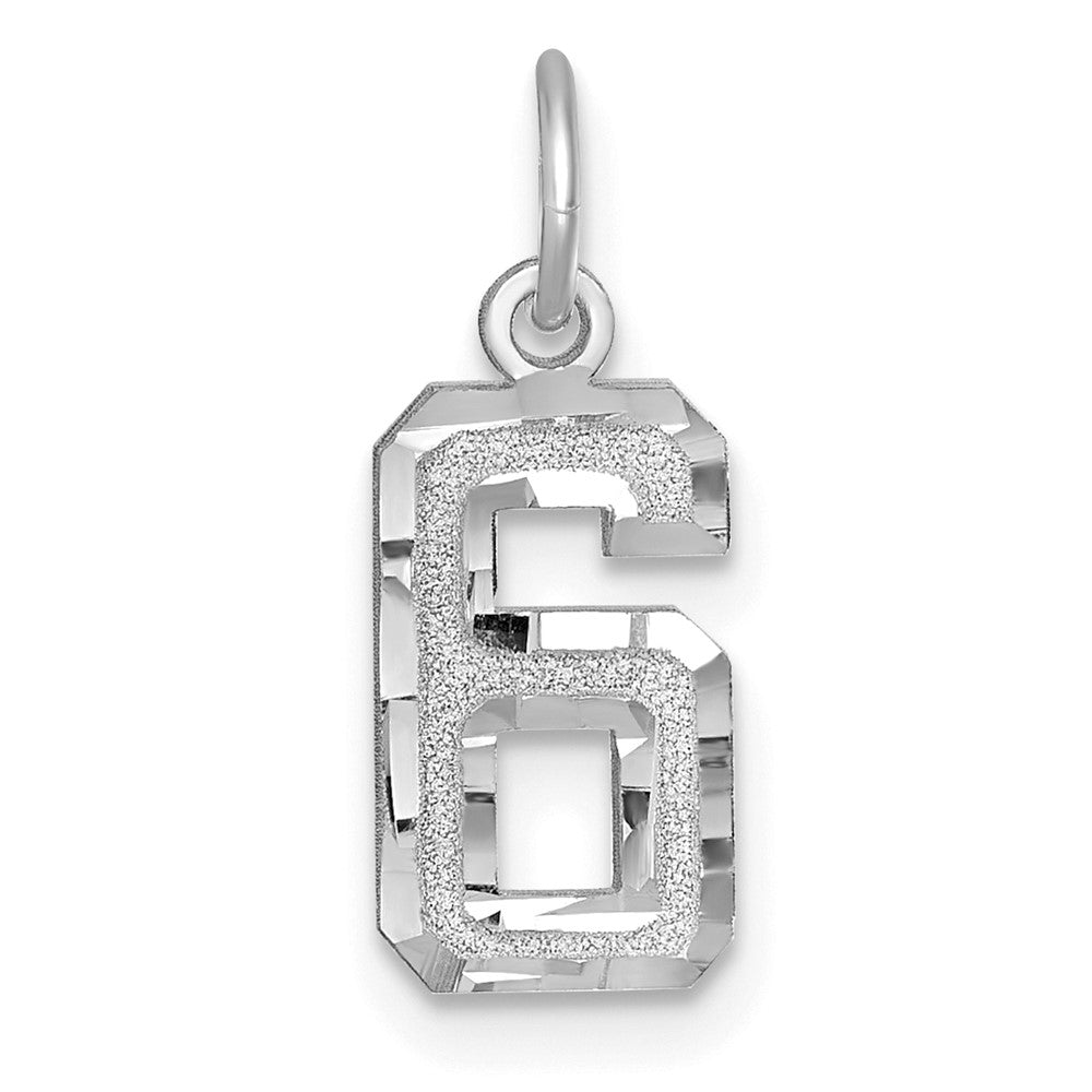 14k White Gold, Varsity Collection, Small D/C Pendant, Number 6, Item P10409-6 by The Black Bow Jewelry Co.