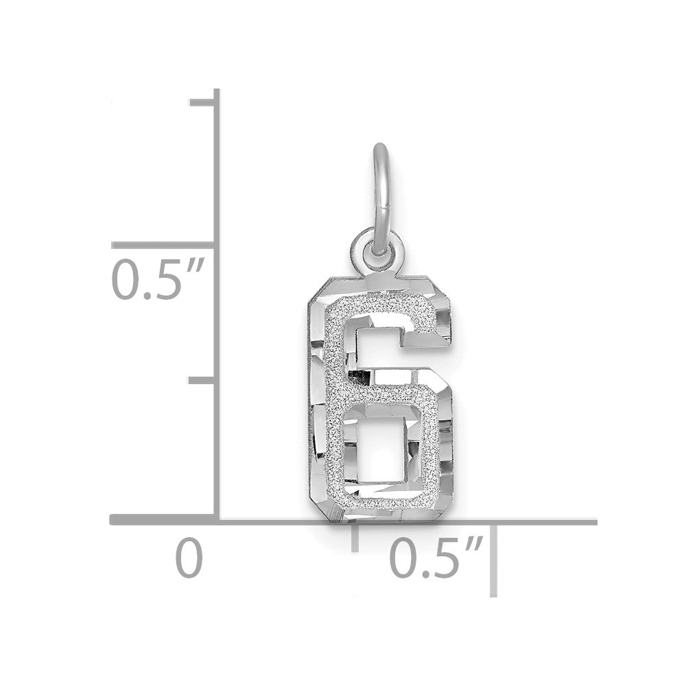 Alternate view of the 14k White Gold, Varsity Collection, Small D/C Pendant, Number 6 by The Black Bow Jewelry Co.