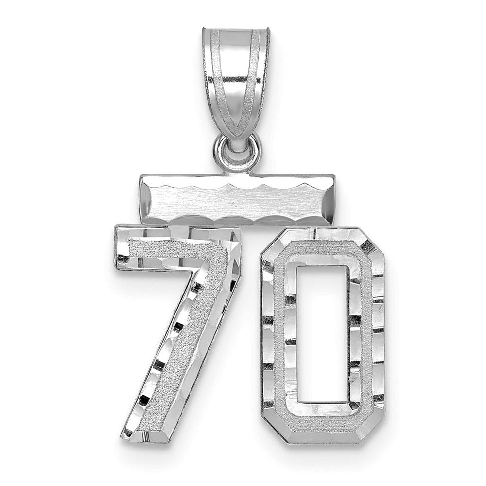 14k White Gold, Varsity Collection, Small D/C Pendant, Number 70, Item P10409-70 by The Black Bow Jewelry Co.