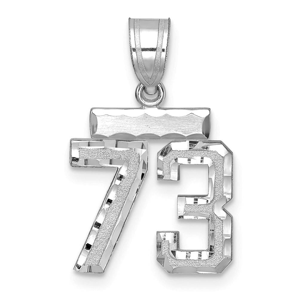 14k White Gold, Varsity Collection, Small D/C Pendant, Number 73, Item P10409-73 by The Black Bow Jewelry Co.