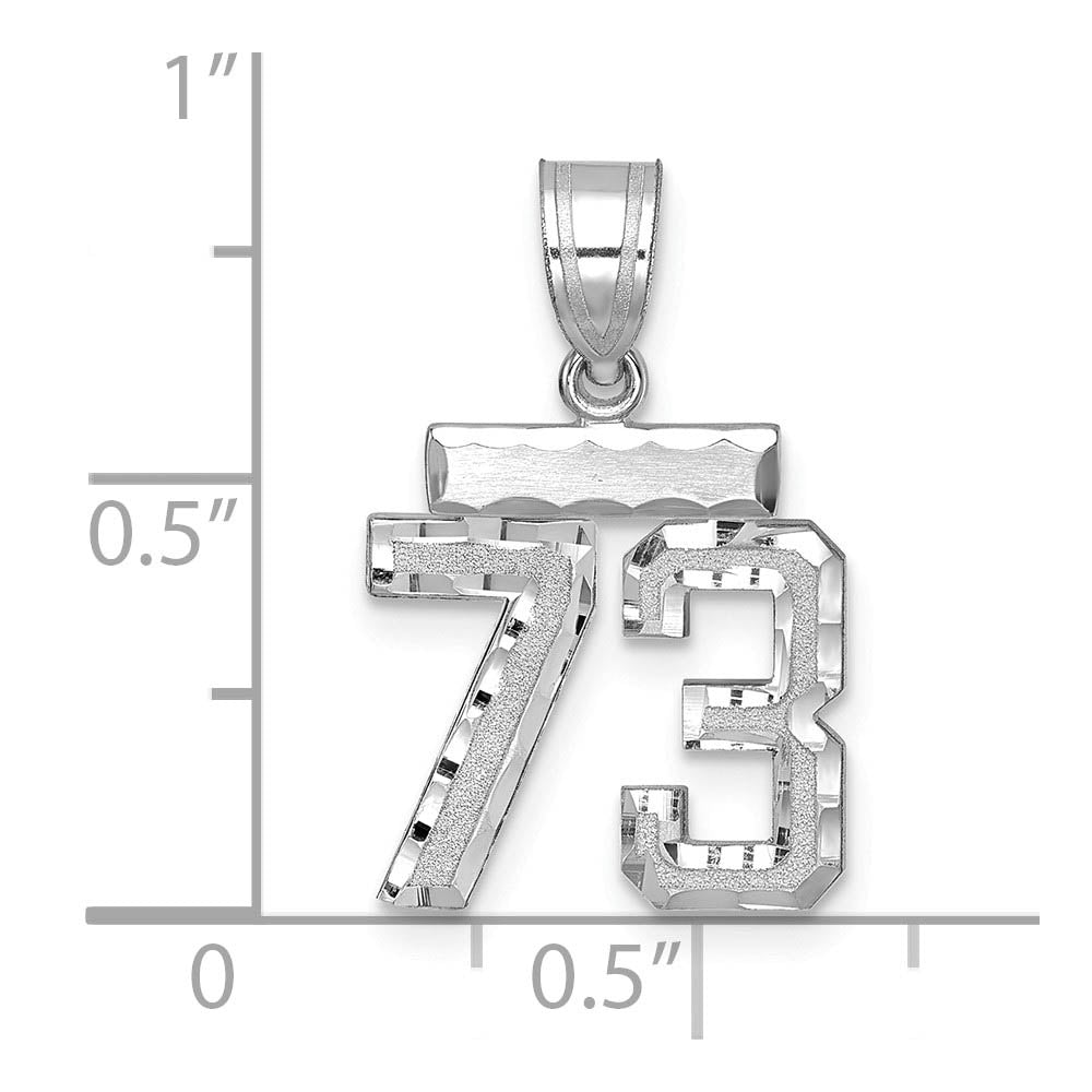 Alternate view of the 14k White Gold, Varsity Collection, Small D/C Pendant, Number 73 by The Black Bow Jewelry Co.