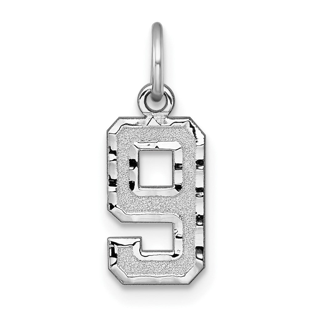 14k White Gold, Varsity Collection, Small D/C Pendant, Number 9, Item P10409-9 by The Black Bow Jewelry Co.