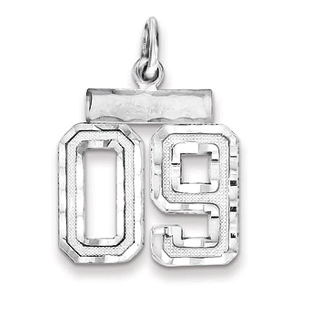 Sterling Silver, Varsity Collection, Small D/C Pendant, Number 09, Item P10410-09 by The Black Bow Jewelry Co.