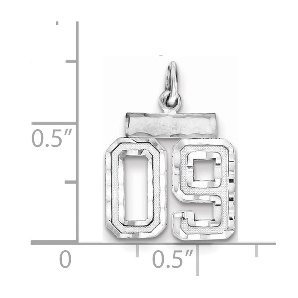 Alternate view of the Sterling Silver, Varsity Collection, Small D/C Pendant, Number 09 by The Black Bow Jewelry Co.