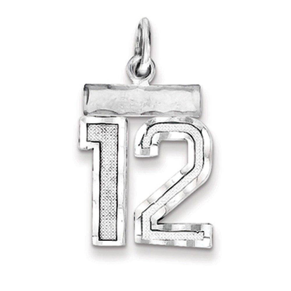 Sterling Silver, Varsity Collection, Small D/C Pendant, Number 12, Item P10410-12 by The Black Bow Jewelry Co.