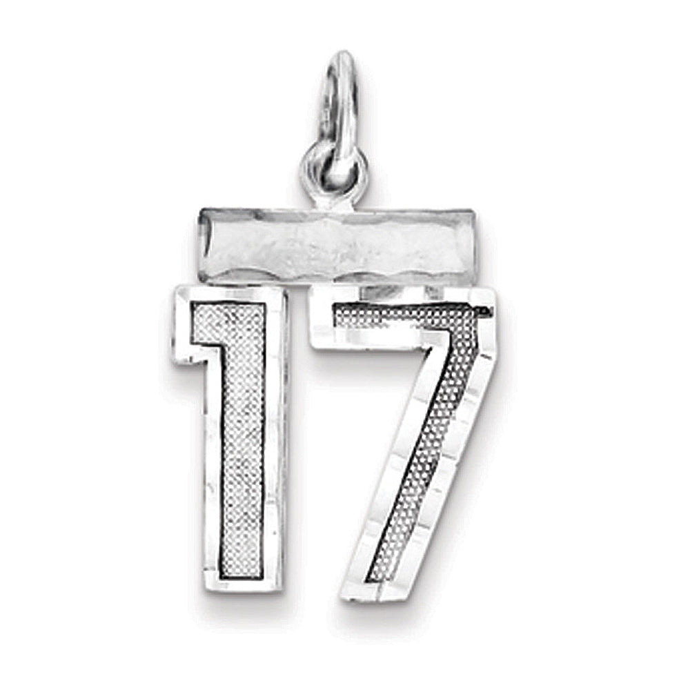 Sterling Silver, Varsity Collection, Small D/C Pendant, Number 17, Item P10410-17 by The Black Bow Jewelry Co.
