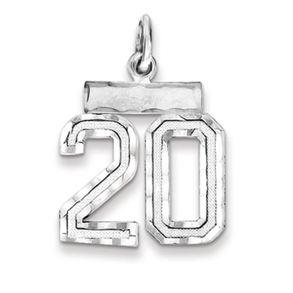 Sterling Silver, Varsity Collection, Small D/C Pendant, Number 20, Item P10410-20 by The Black Bow Jewelry Co.