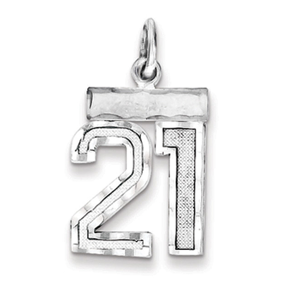 Sterling Silver, Varsity Collection, Small D/C Pendant, Number 21, Item P10410-21 by The Black Bow Jewelry Co.