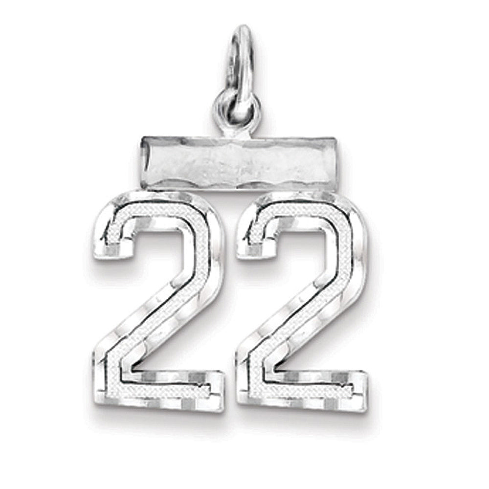 Sterling Silver, Varsity Collection, Small D/C Pendant, Number 22, Item P10410-22 by The Black Bow Jewelry Co.