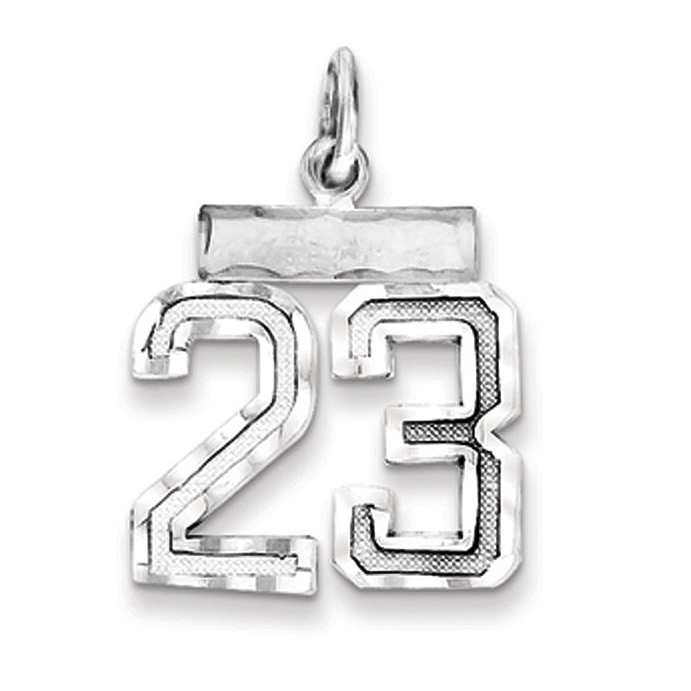 Sterling Silver, Varsity Collection, Small D/C Pendant, Number 23, Item P10410-23 by The Black Bow Jewelry Co.