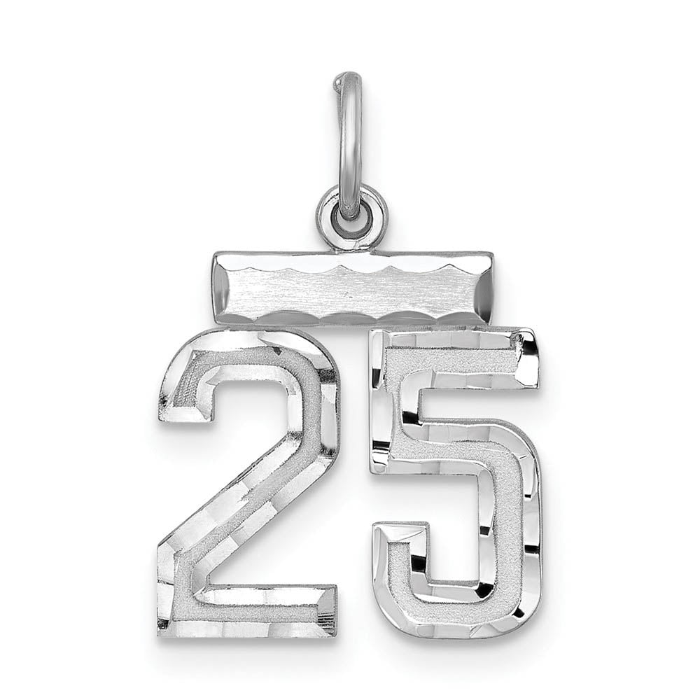 Sterling Silver, Varsity Collection, Small D/C Pendant, Number 25, Item P10410-25 by The Black Bow Jewelry Co.