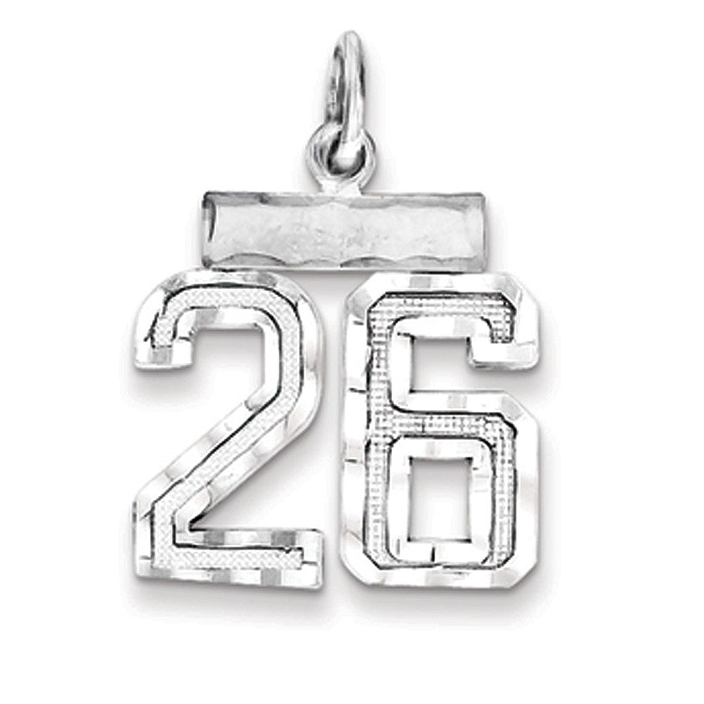 Sterling Silver, Varsity Collection, Small D/C Pendant, Number 26, Item P10410-26 by The Black Bow Jewelry Co.