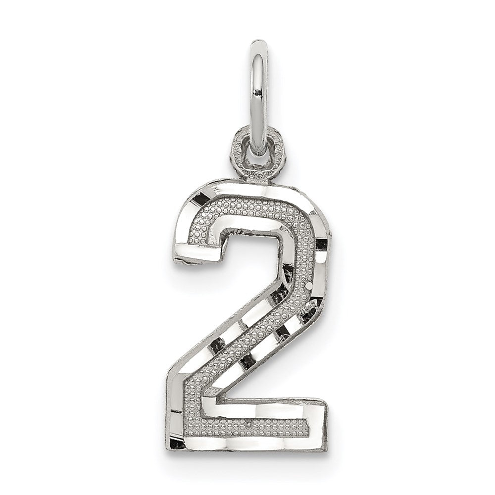 Sterling Silver, Varsity Collection, Small D/C Pendant, Number 2, Item P10410-2 by The Black Bow Jewelry Co.