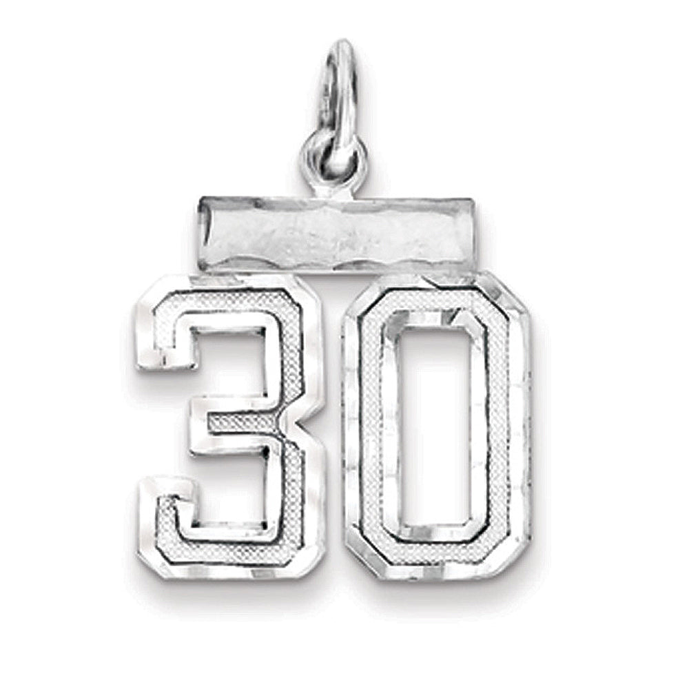 Sterling Silver, Varsity Collection, Small D/C Pendant, Number 30, Item P10410-30 by The Black Bow Jewelry Co.