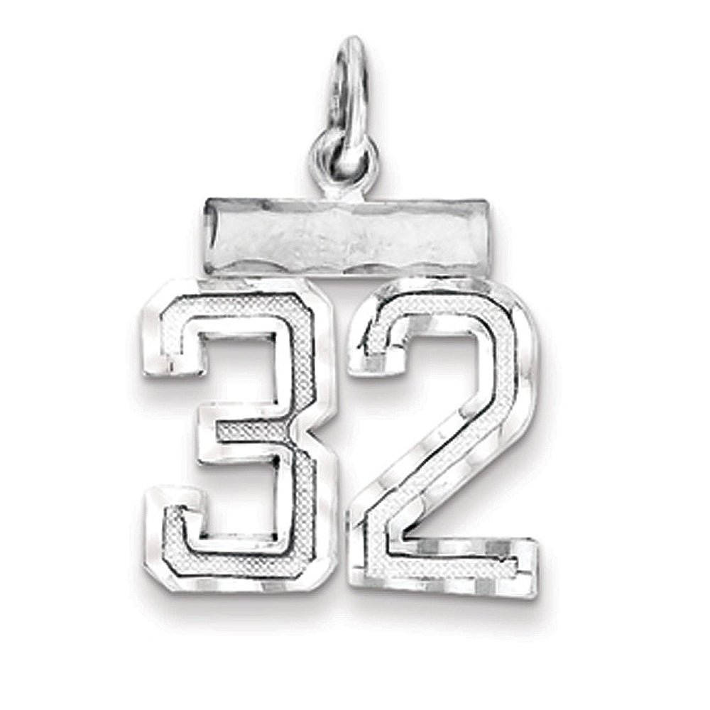 Sterling Silver, Varsity Collection, Small D/C Pendant, Number 32, Item P10410-32 by The Black Bow Jewelry Co.