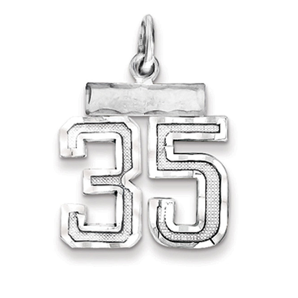 Sterling Silver, Varsity Collection, Small D/C Pendant, Number 35, Item P10410-35 by The Black Bow Jewelry Co.