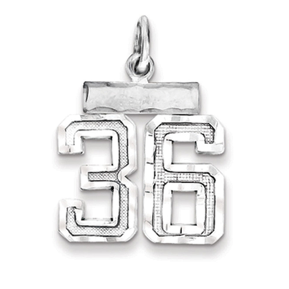 Sterling Silver, Varsity Collection, Small D/C Pendant, Number 36, Item P10410-36 by The Black Bow Jewelry Co.