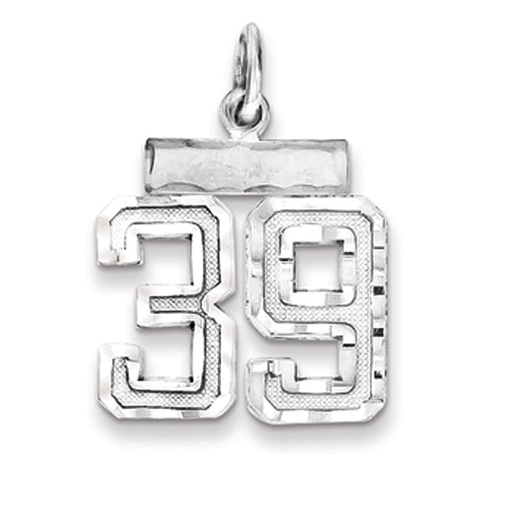 Sterling Silver, Varsity Collection, Small D/C Pendant, Number 38, Item P10410-38 by The Black Bow Jewelry Co.