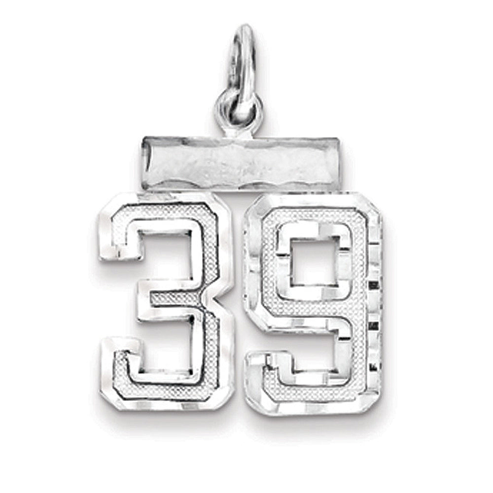 Sterling Silver, Varsity Collection, Small D/C Pendant, Number 39, Item P10410-39 by The Black Bow Jewelry Co.