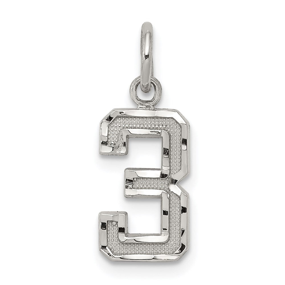 Sterling Silver, Varsity Collection, Small D/C Pendant, Number 3, Item P10410-3 by The Black Bow Jewelry Co.