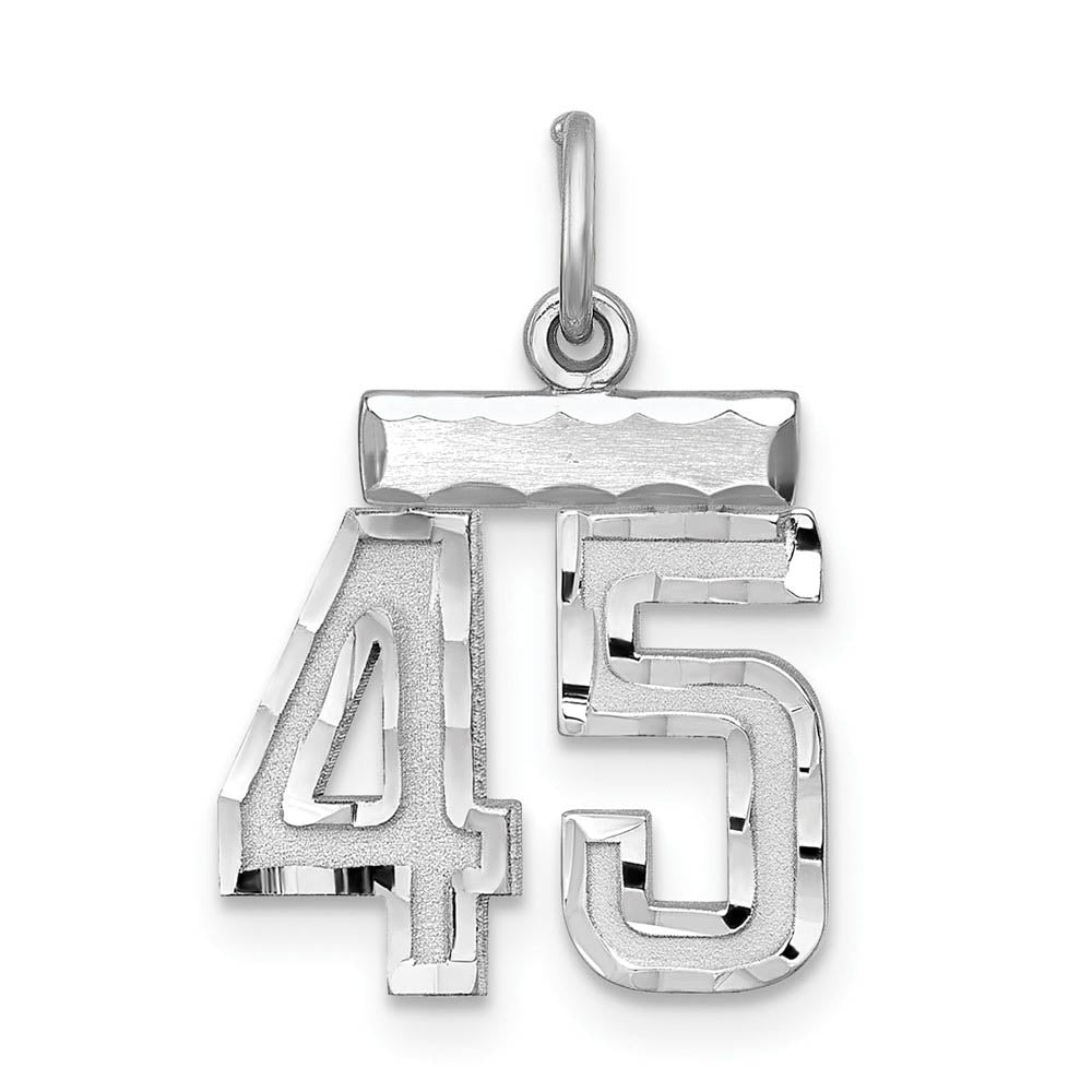 Sterling Silver, Varsity Collection, Small D/C Pendant, Number 45, Item P10410-45 by The Black Bow Jewelry Co.