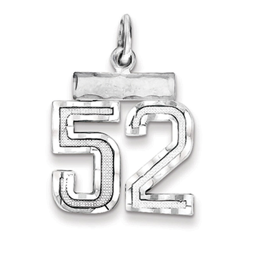 Sterling Silver, Varsity Collection, Small D/C Pendant, Number 52, Item P10410-52 by The Black Bow Jewelry Co.