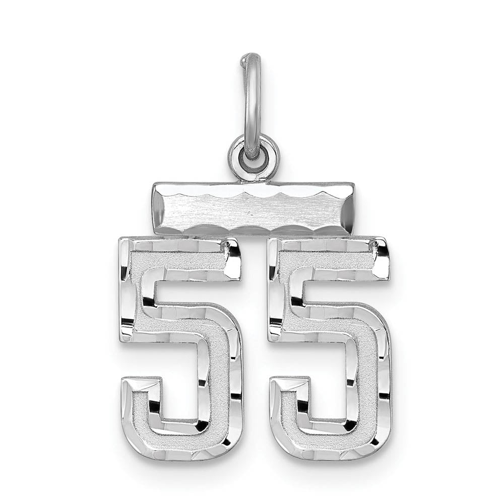Sterling Silver, Varsity Collection, Small D/C Pendant, Number 55, Item P10410-55 by The Black Bow Jewelry Co.