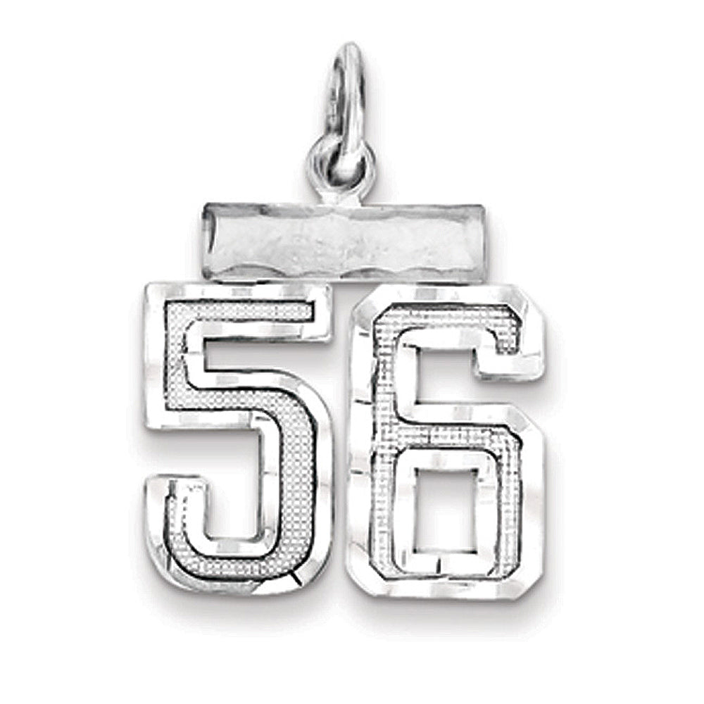 Sterling Silver, Varsity Collection, Small D/C Pendant, Number 56, Item P10410-56 by The Black Bow Jewelry Co.