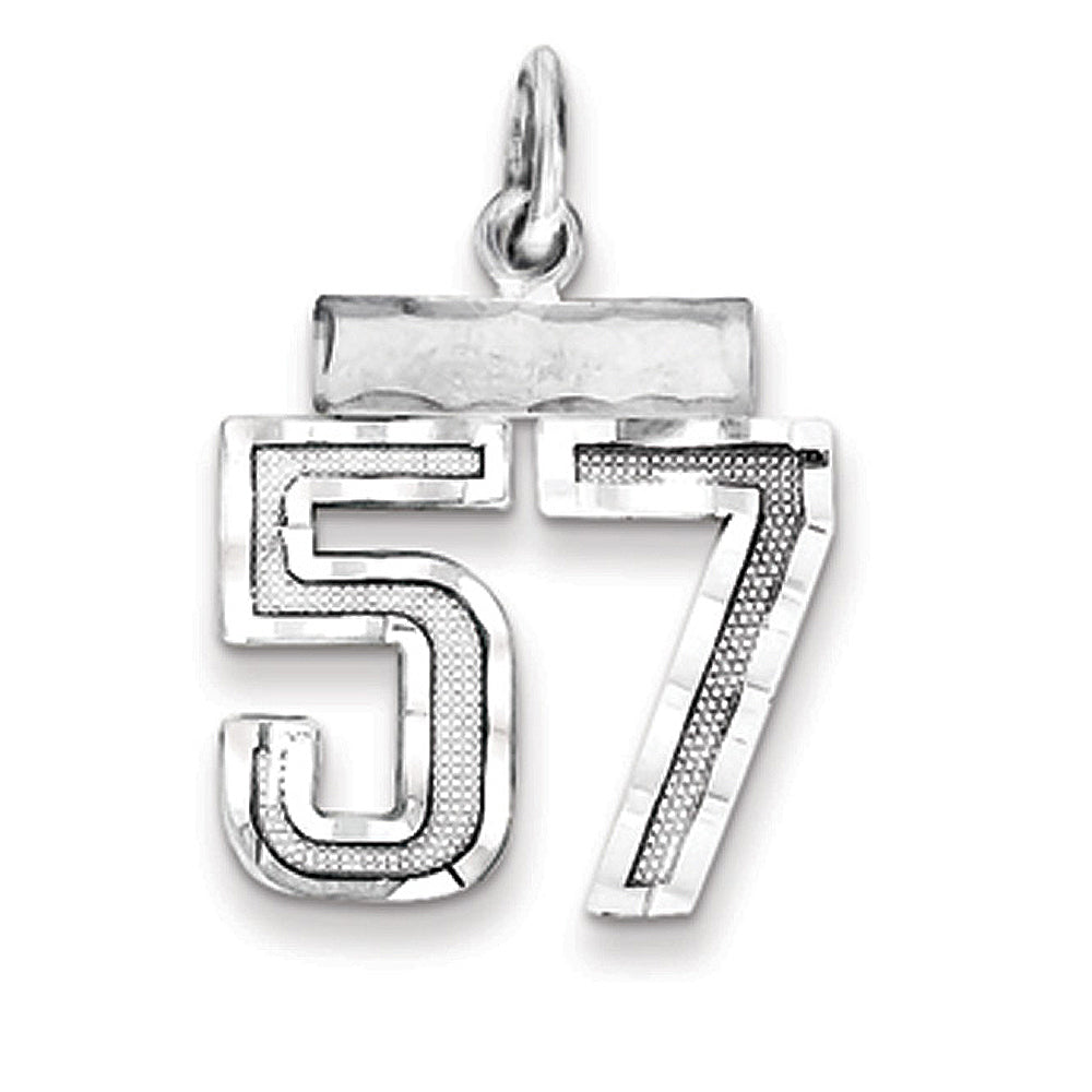 Sterling Silver, Varsity Collection, Small D/C Pendant, Number 57, Item P10410-57 by The Black Bow Jewelry Co.