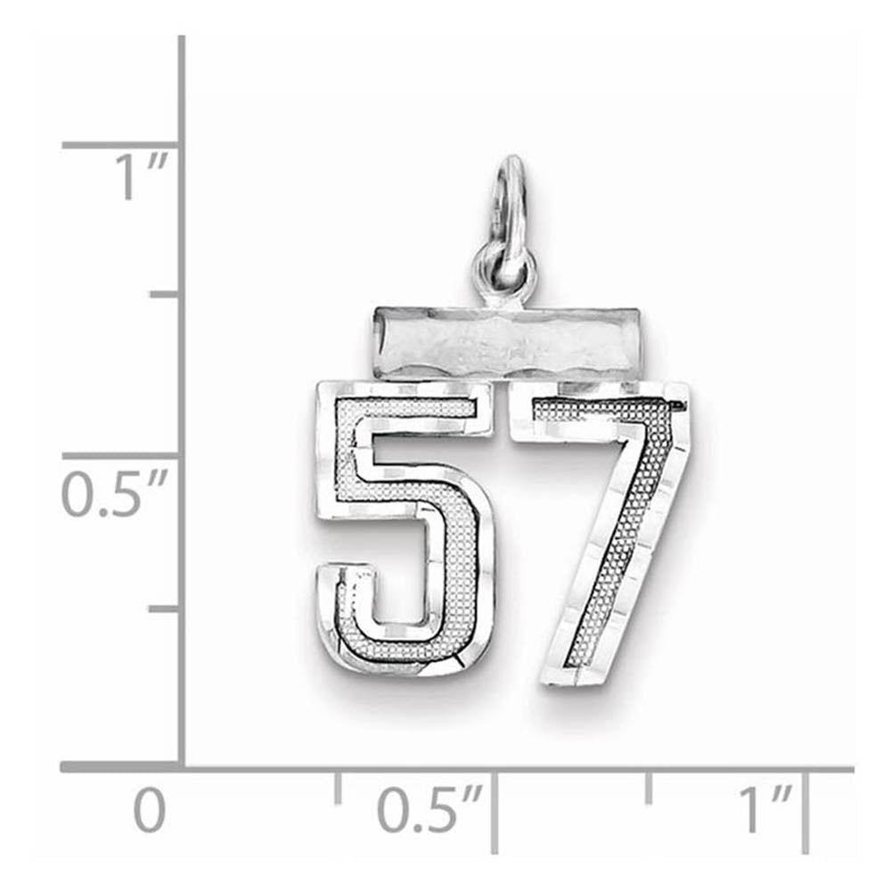 Alternate view of the Sterling Silver, Varsity Collection, Small D/C Pendant, Number 57 by The Black Bow Jewelry Co.
