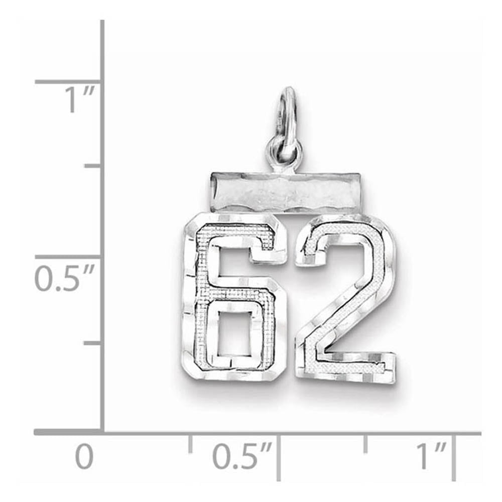 Alternate view of the Sterling Silver, Varsity Collection, Small D/C Pendant, Number 62 by The Black Bow Jewelry Co.