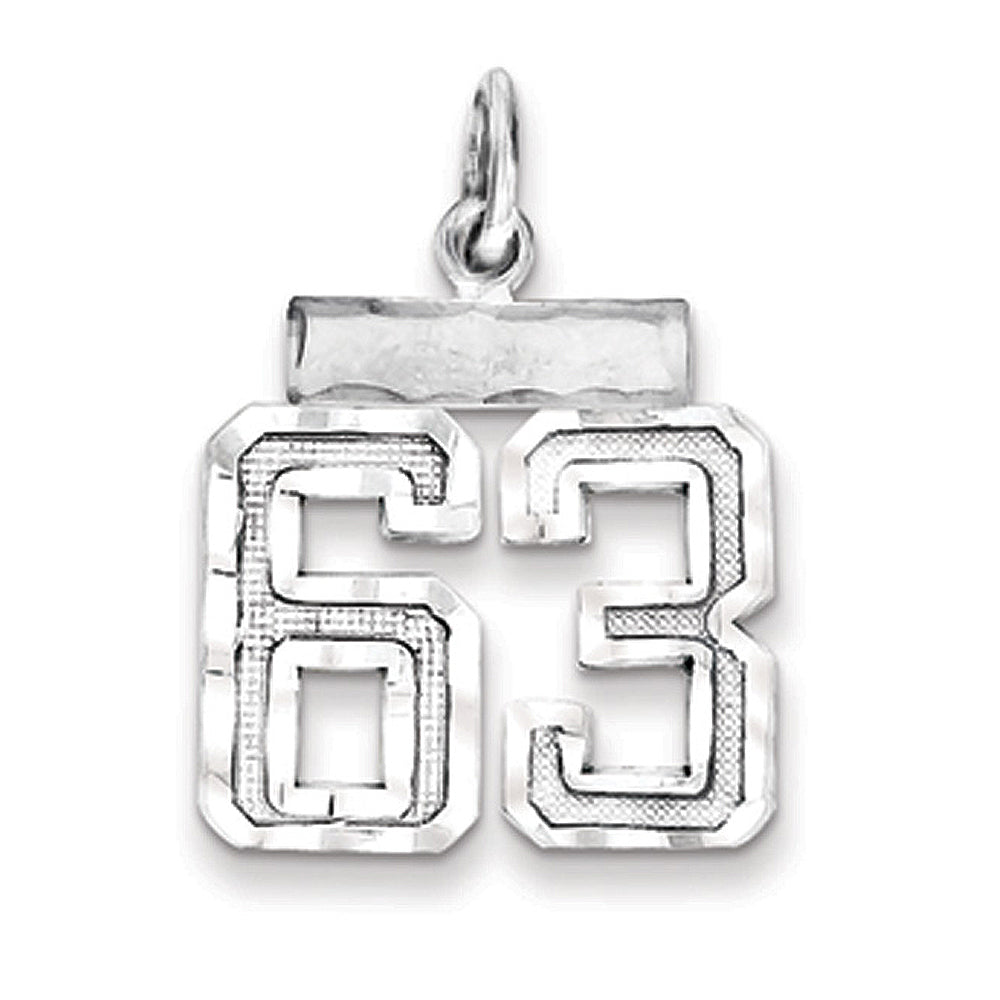 Sterling Silver, Varsity Collection, Small D/C Pendant, Number 63, Item P10410-63 by The Black Bow Jewelry Co.