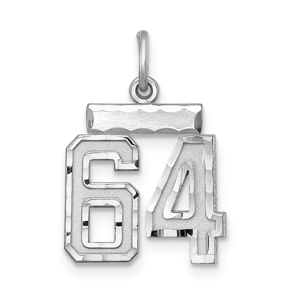 Sterling Silver, Varsity Collection, Small D/C Pendant, Number 64, Item P10410-64 by The Black Bow Jewelry Co.