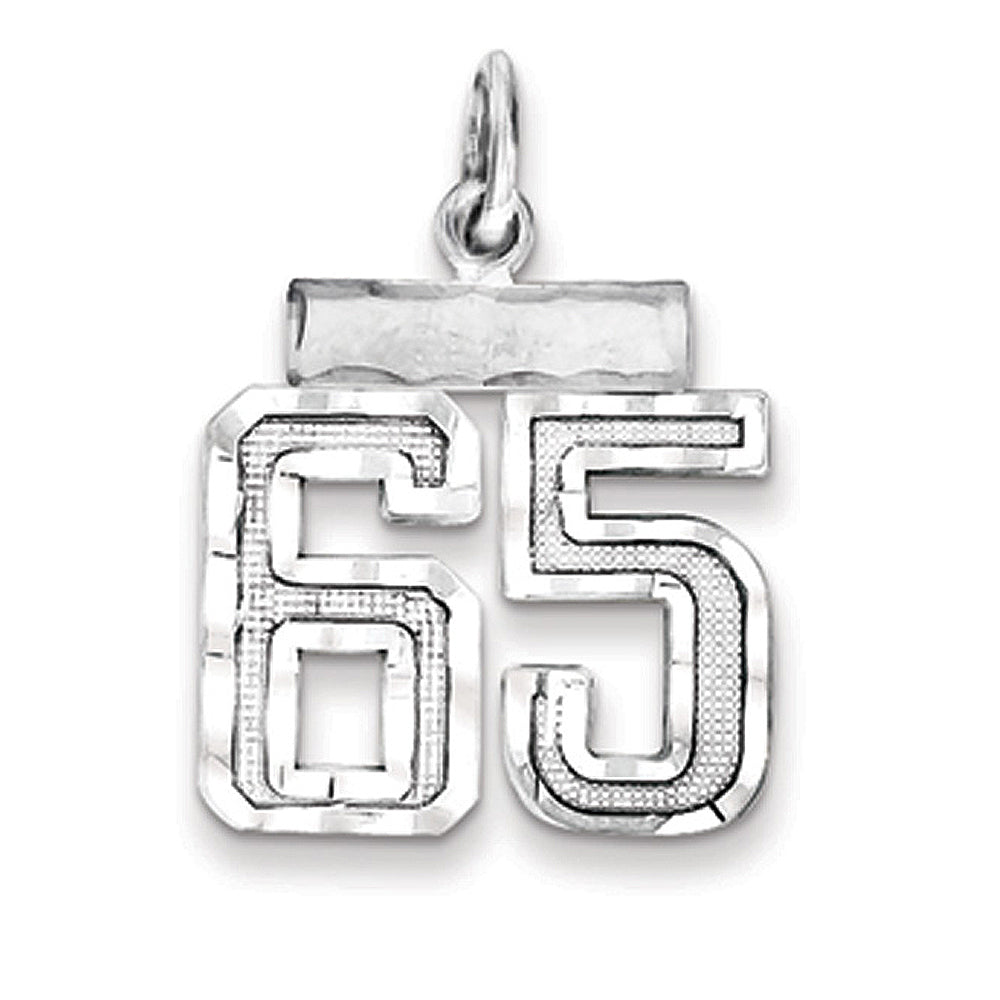 Sterling Silver, Varsity Collection, Small D/C Pendant, Number 65, Item P10410-65 by The Black Bow Jewelry Co.