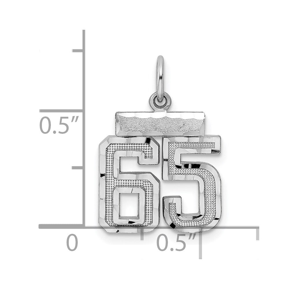 Alternate view of the Sterling Silver, Varsity Collection, Small D/C Pendant, Number 65 by The Black Bow Jewelry Co.