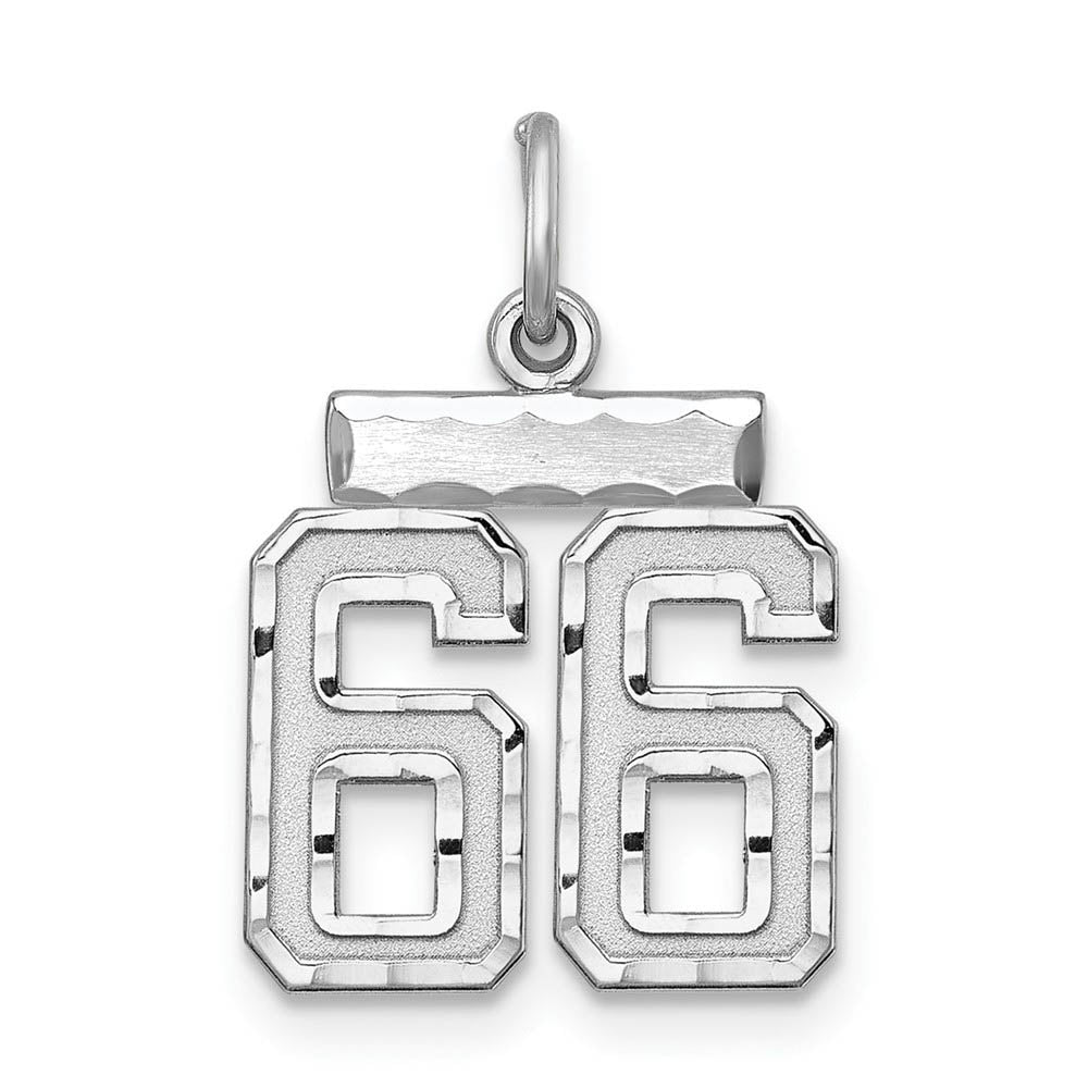 Sterling Silver, Varsity Collection, Small D/C Pendant, Number 66, Item P10410-66 by The Black Bow Jewelry Co.
