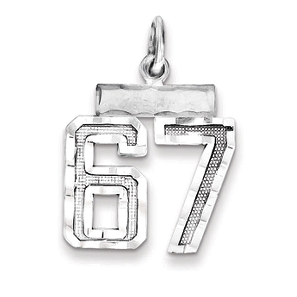 Sterling Silver, Varsity Collection, Small D/C Pendant, Number 67, Item P10410-67 by The Black Bow Jewelry Co.