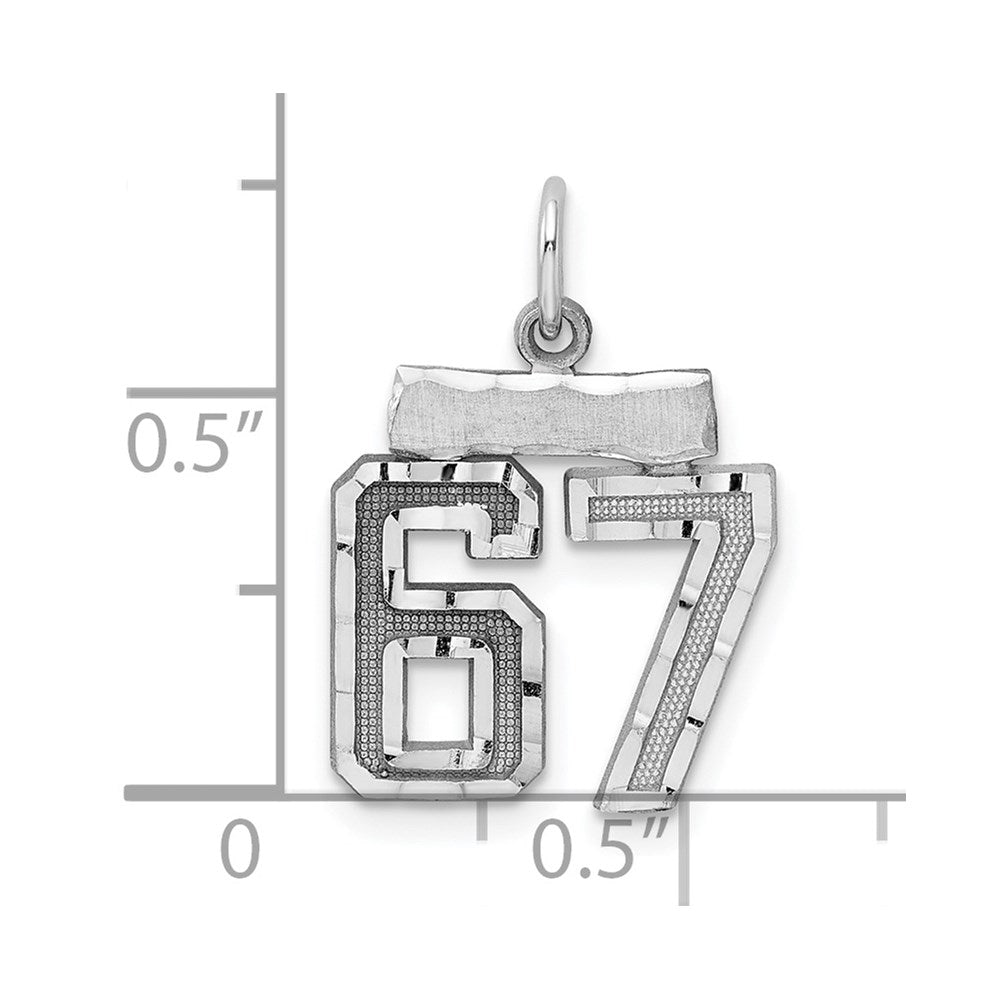 Alternate view of the Sterling Silver, Varsity Collection, Small D/C Pendant, Number 67 by The Black Bow Jewelry Co.