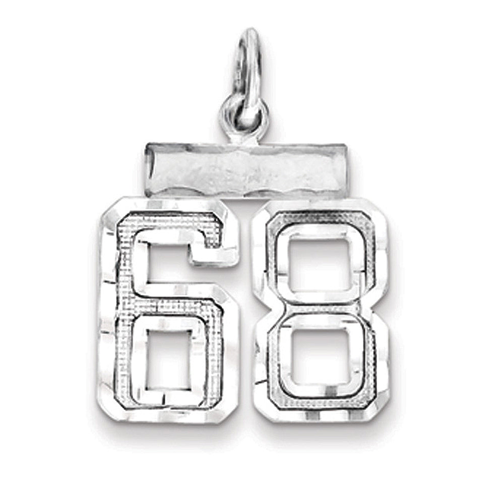 Sterling Silver, Varsity Collection, Small D/C Pendant, Number 68, Item P10410-68 by The Black Bow Jewelry Co.