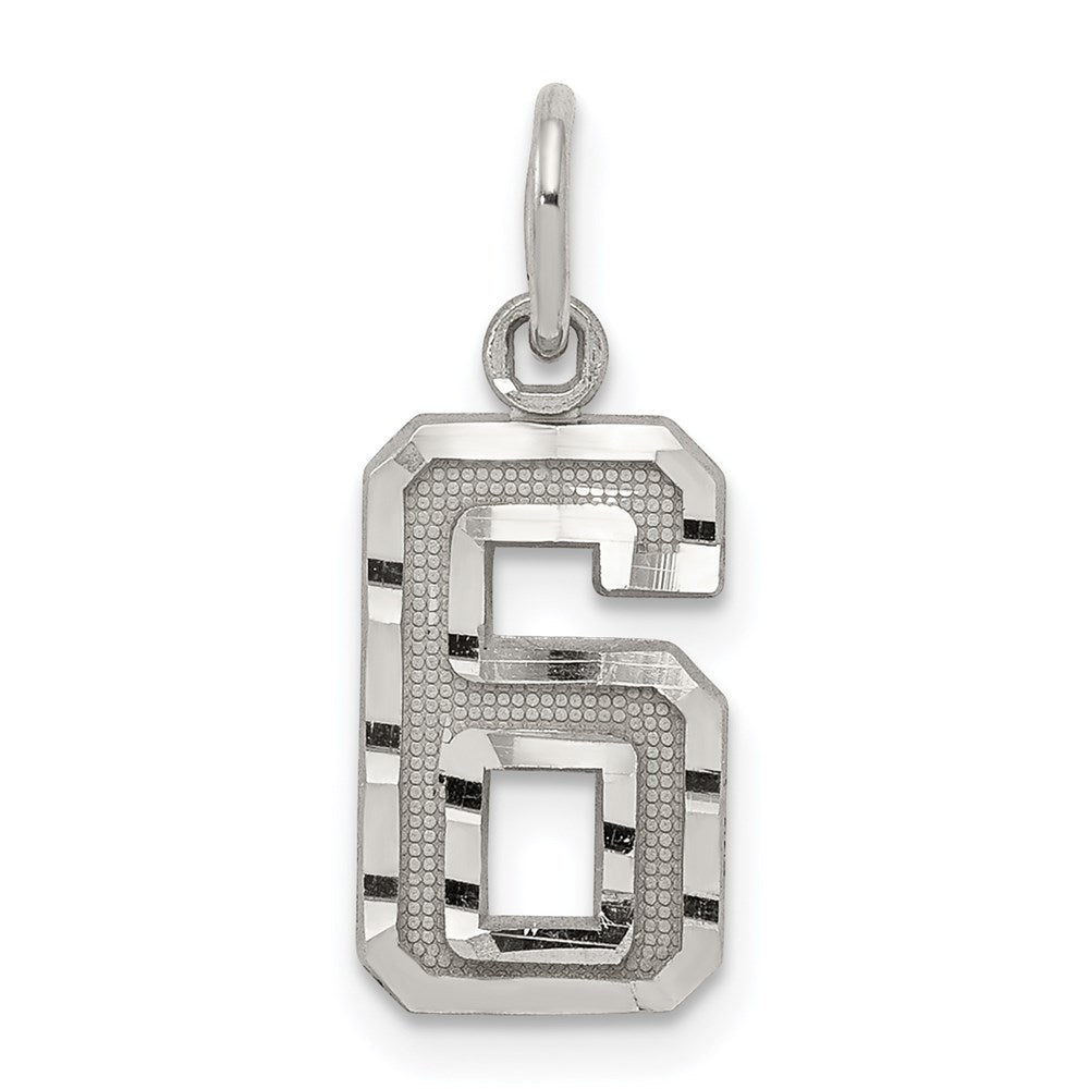Sterling Silver, Varsity Collection, Small D/C Pendant, Number 6, Item P10410-6 by The Black Bow Jewelry Co.