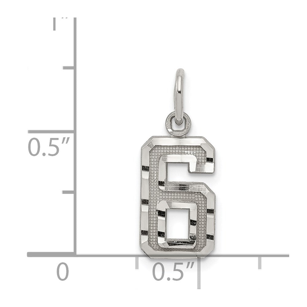 Alternate view of the Sterling Silver, Varsity Collection, Small D/C Pendant, Number 6 by The Black Bow Jewelry Co.