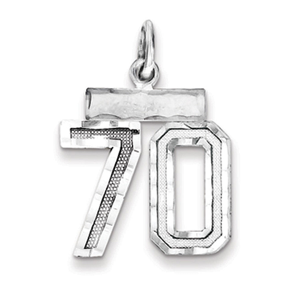 Sterling Silver, Varsity Collection, Small D/C Pendant, Number 70, Item P10410-70 by The Black Bow Jewelry Co.