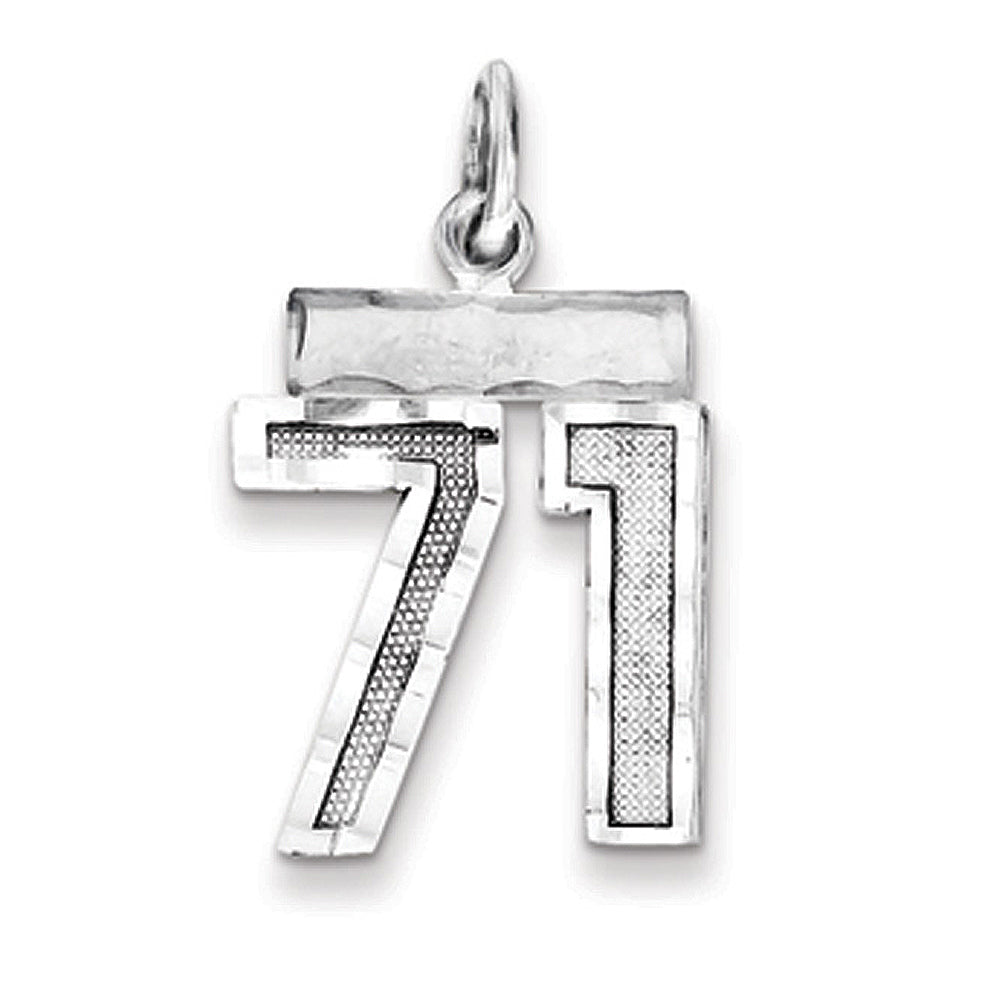 Sterling Silver, Varsity Collection, Small D/C Pendant, Number 71, Item P10410-71 by The Black Bow Jewelry Co.