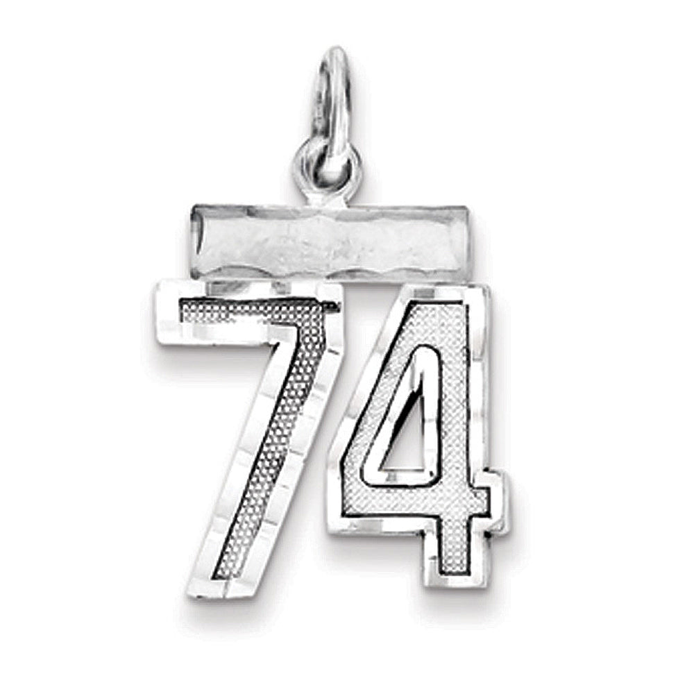 Sterling Silver, Varsity Collection, Small D/C Pendant, Number 74, Item P10410-74 by The Black Bow Jewelry Co.